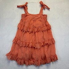 Sezane Coral Pink Tiered Ruffle Eyelet Mini Dress Tie Shoulder Organic Cotton 36