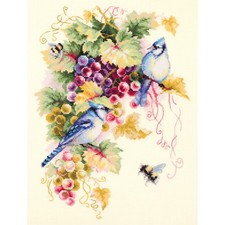 Magic Needle Zweigart Edition Counted cross stitch kit Blue jay and grapes, 25 x