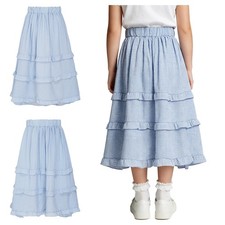 Girls Daily Wear Prairie Style Cake Skirt A-Line Summer Tiered Ruffle Flowy
