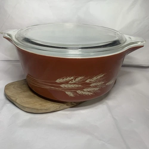 VTG Pyrex 475-B Rust Autumn Harvest Wheat Casserole Dish Bowl With Lid 2.5qt