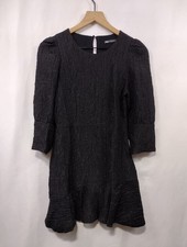 Zara Textured Puff-Sleeve Dress Womens XS Black Babydoll Boho Retro Minimalist