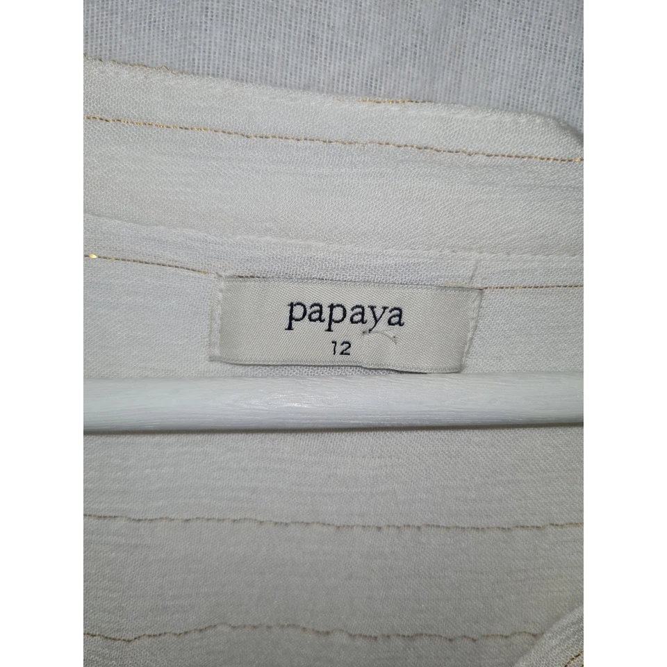 Matalan size 12 beige gold stripe cheesecloth shirt womens - Image 3 of 4