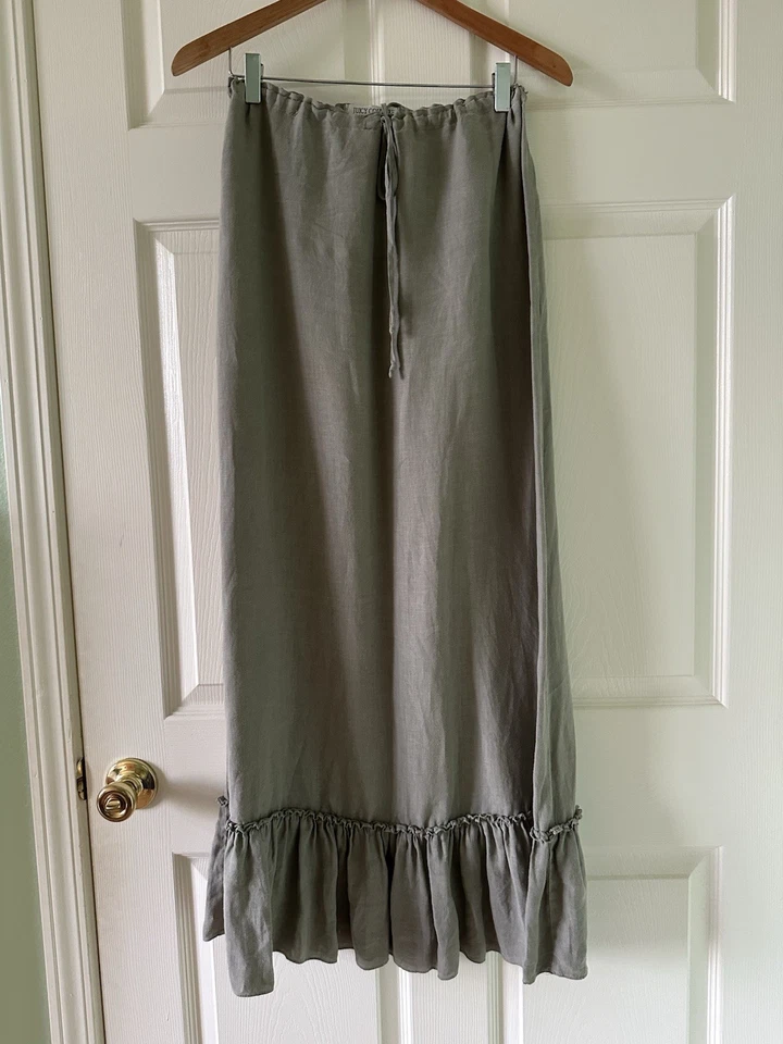 "Falda Juicy Couture 100 % lino maxi 40"" - verde salvia - talla M 6 8 - hecha en EE. UU. Foto 2 de 4