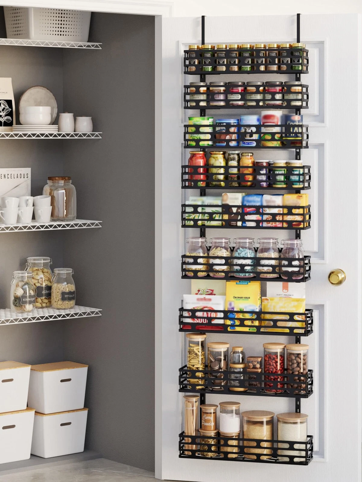 Over The Door Pantry Organizer, 9-Tier Pantry Organizers and Storage with Adj...