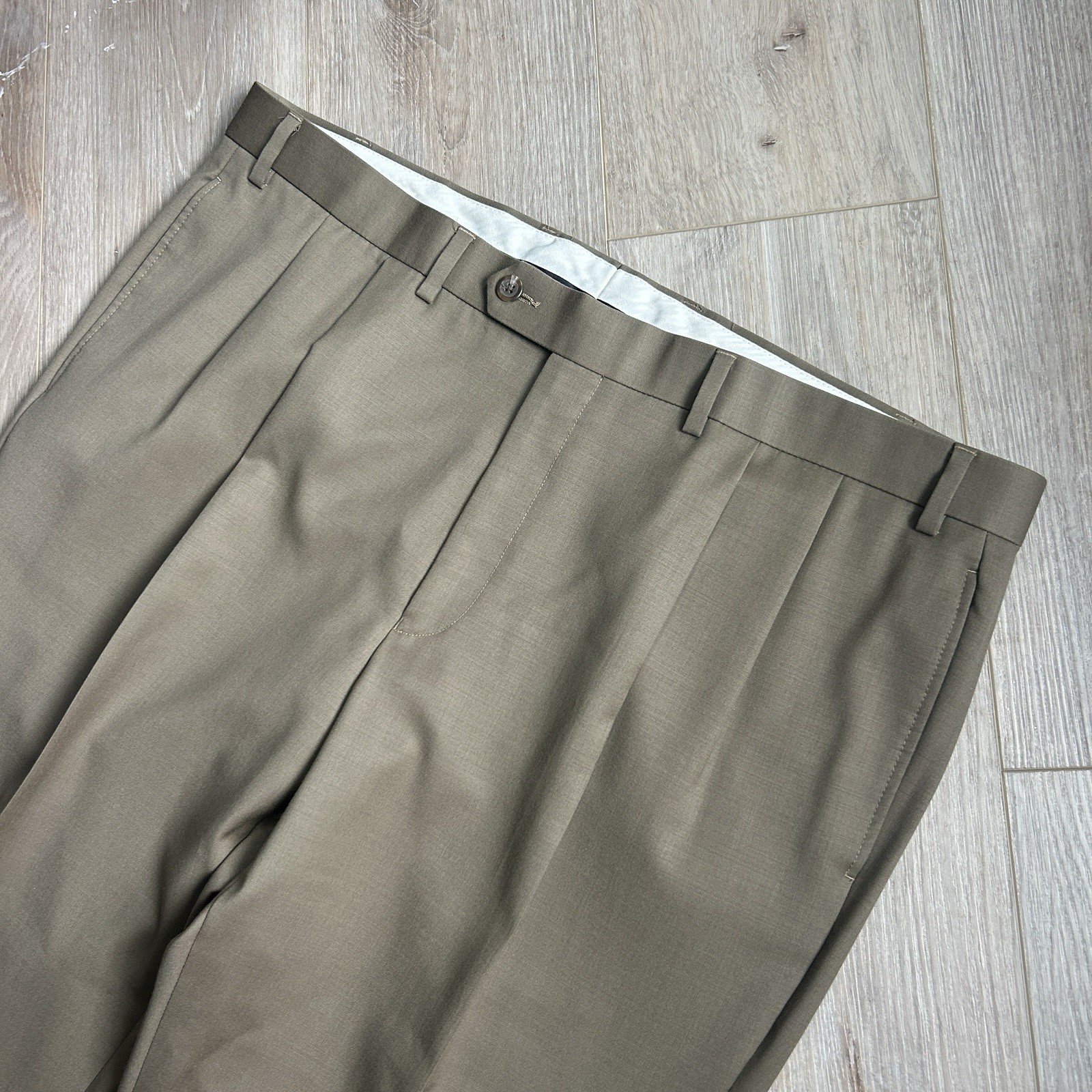 Ralph Lauren Mens Dress Pants 40x30 Brown 100% Wool Cuffed Pleated Trousers*** thumbnail 2