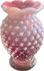 Vintage Fenton Cranberry Opalescent Hobnail Rim Bud Vase 4" USA