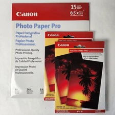 3 PACS CANON PHOTO PAPER PRO  4 x 6 (2)  8.5 x 11 (1)  from 2001 & 2002 Not Open