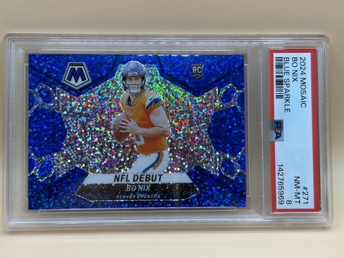 2024 Panini Mosaic Bo Nix Blue Sparkle NFL Debut RC /96 PSA 8 Broncos
