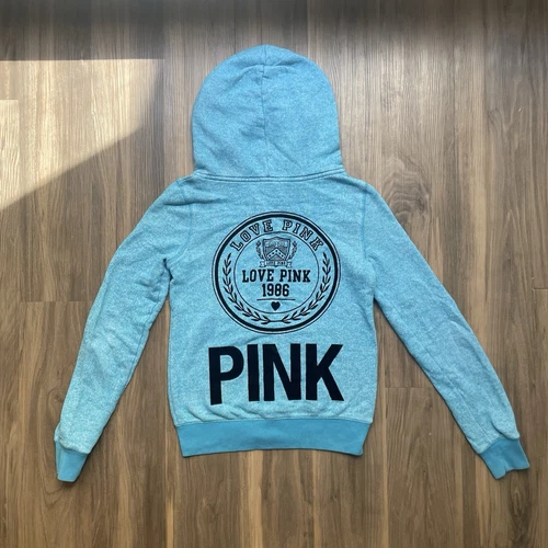 UNDERCOVER Felpa con cappuccio zip Y2K ROSA media turchese con sigillo in velluto nero Victoria's Secret