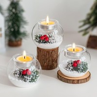 Teelichthalter Glas Set Mit Roten Beeren Weihnachtsdeko FüR Innen 3 StüCk