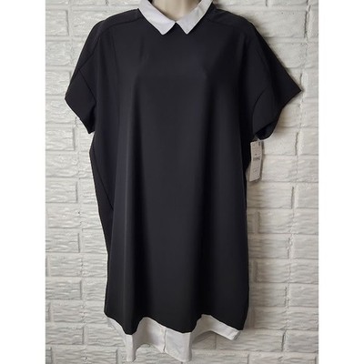 Zara Basic Collection Black Shift Dress White Collar Short Sleeve Women's size S