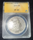 1876 Trade Dollar $1 Silver Coin ANACS VF20 | Seated Liberty | 90% Silver