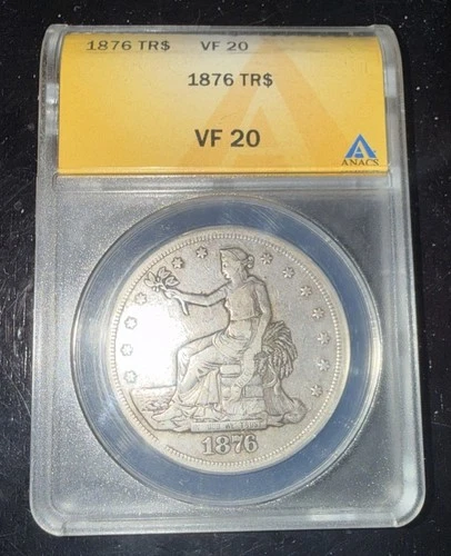 1876 Trade Dollar $1 Silver Coin ANACS VF20 | Seated Liberty | 90% Silver