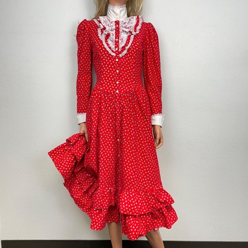 Abito Gunne Sax di Jessica McClintock vittoriano Ruffle anni '70 prateria taglia 5 - Foto 2 di 12