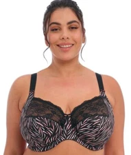 Elomi Morgan UW Bra w/Underband EL4110 UK Sizes DD-HH Serengeti Print Black NWT