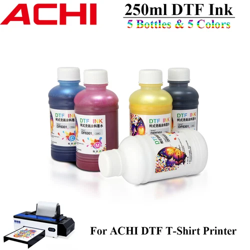 ACHI 5X 250ml 5 Color DTF INK For Epson A3 DTF T-Shirt Printer CYMKW Total 2.5KG