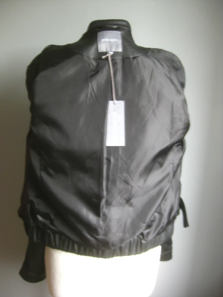 PRINCIPLES FAUX LEATHER JACKET 12 14 bomber biker smart soft black gold zip - Image 3 of 4