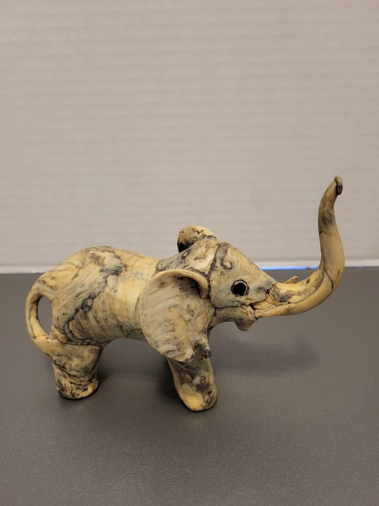 Elephant Marbled Clay Figurine Cream Gray  4