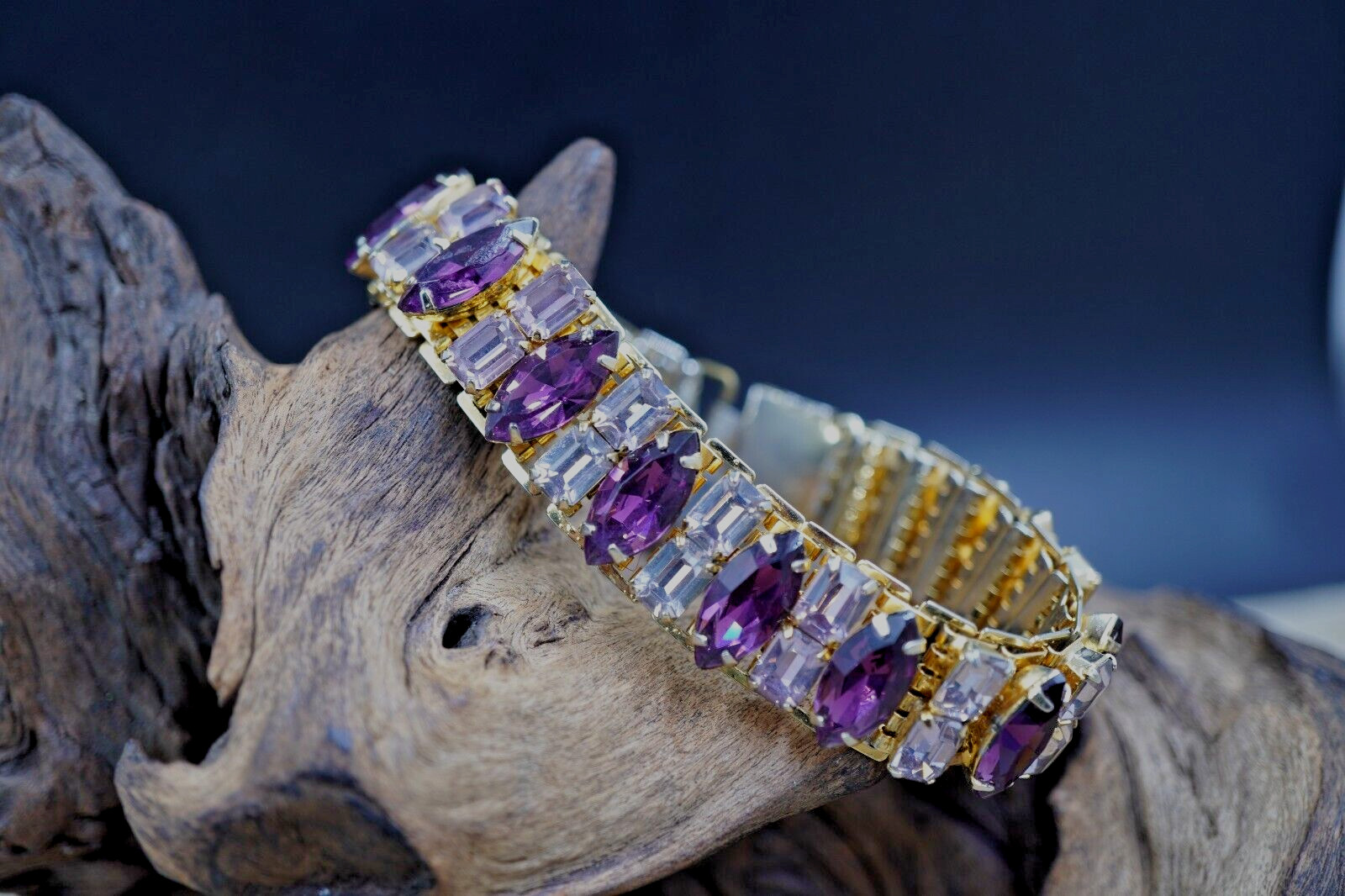 Vtg 50's Unsigned CORO? Rectangular Amethyst Crys… - image 2