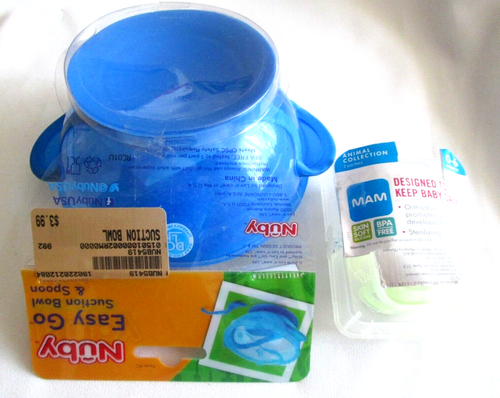2-Nuby Bowl Lid Spoon Easy Go Feeding & MAM Orthodontic 2 Nipples 0-6m BPA Free - Picture 9 of 9