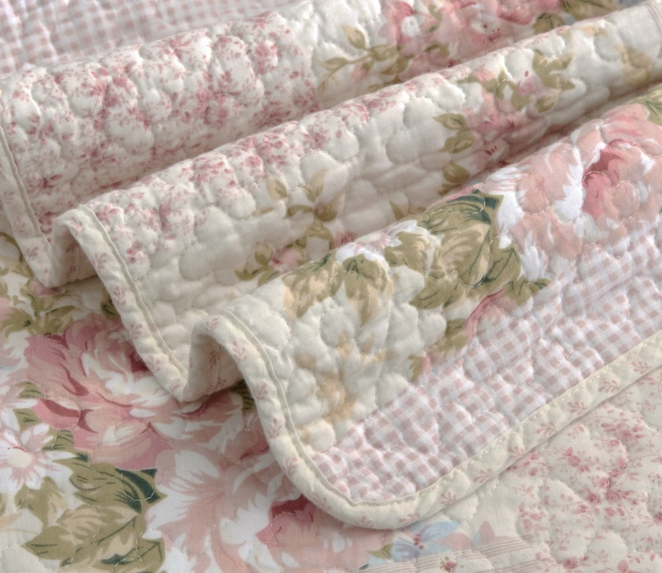 Pre-Washed Cotton Quilt Set - Rosy Pink Chic Floral Bedding Coverlet Set - Image 3 of 4