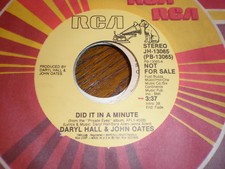 Daryl Hall/John Oates 45 Did It In A Minute RCA PROMO