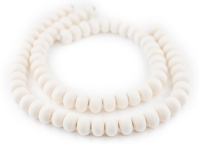 White Abacus Natural Wood Beads 10x15mm Round Large Hole 16 Inch Strand