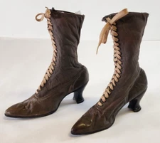 ANTIQUE VICTORIAN LADIES WOMENS LEATHER/CANVAS HIGH TOP LACE UP HIGH HEEL BOOTS