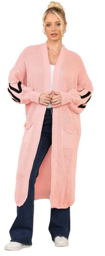Womens Long Sleeves Love Print Oversize Chunky Knit Balloon Sleeve Maxi Cardigan - Picture 6 of 9