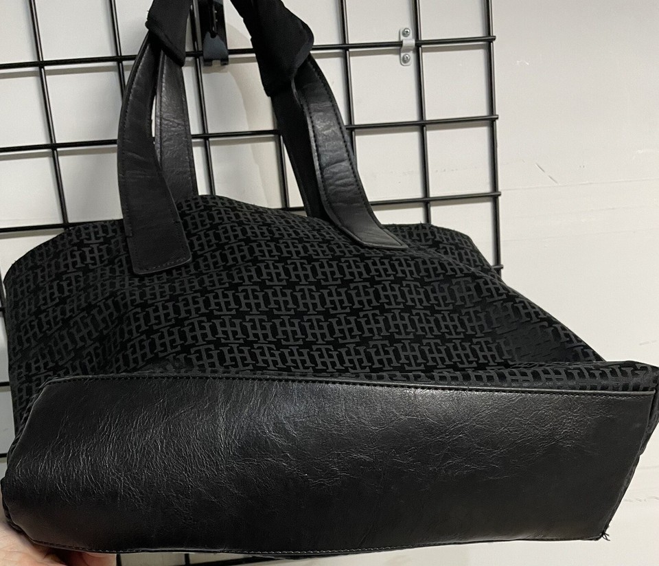 Tommy Hilfiger Black TH Signature Canvas Shoulder Bag Gold Tone