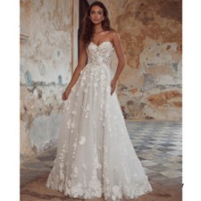 Sweetheart A Line Wedding Dress Lace Chapel Train Gown Appliques Vestidos