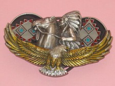 Vintage GAP Silver Tone Native Chief Riding Horse With Eagle Belt Buckle