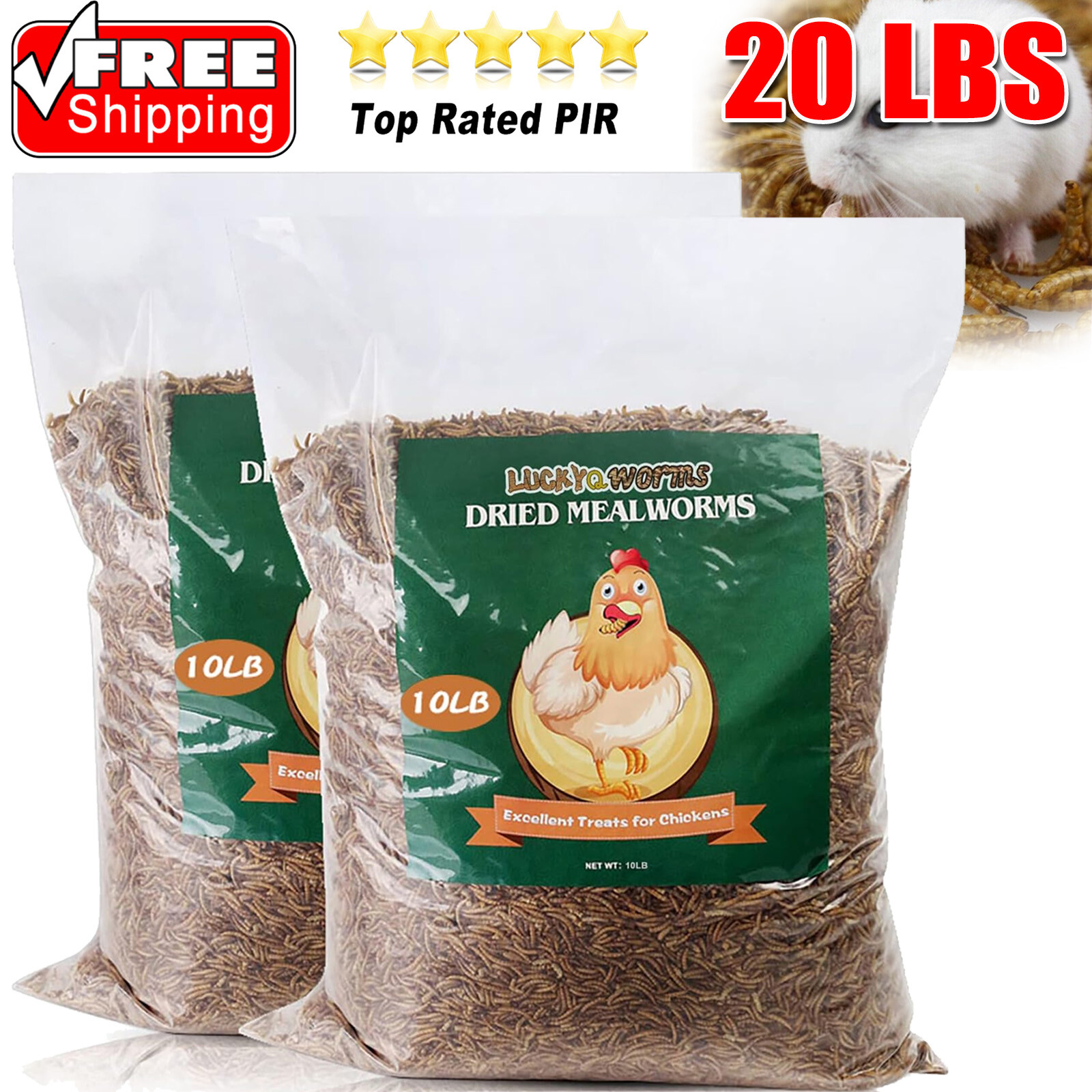 LuckyQ 20lbs Mealworms High-Protein Dried Mealworms for Birds Chickens Fish Food