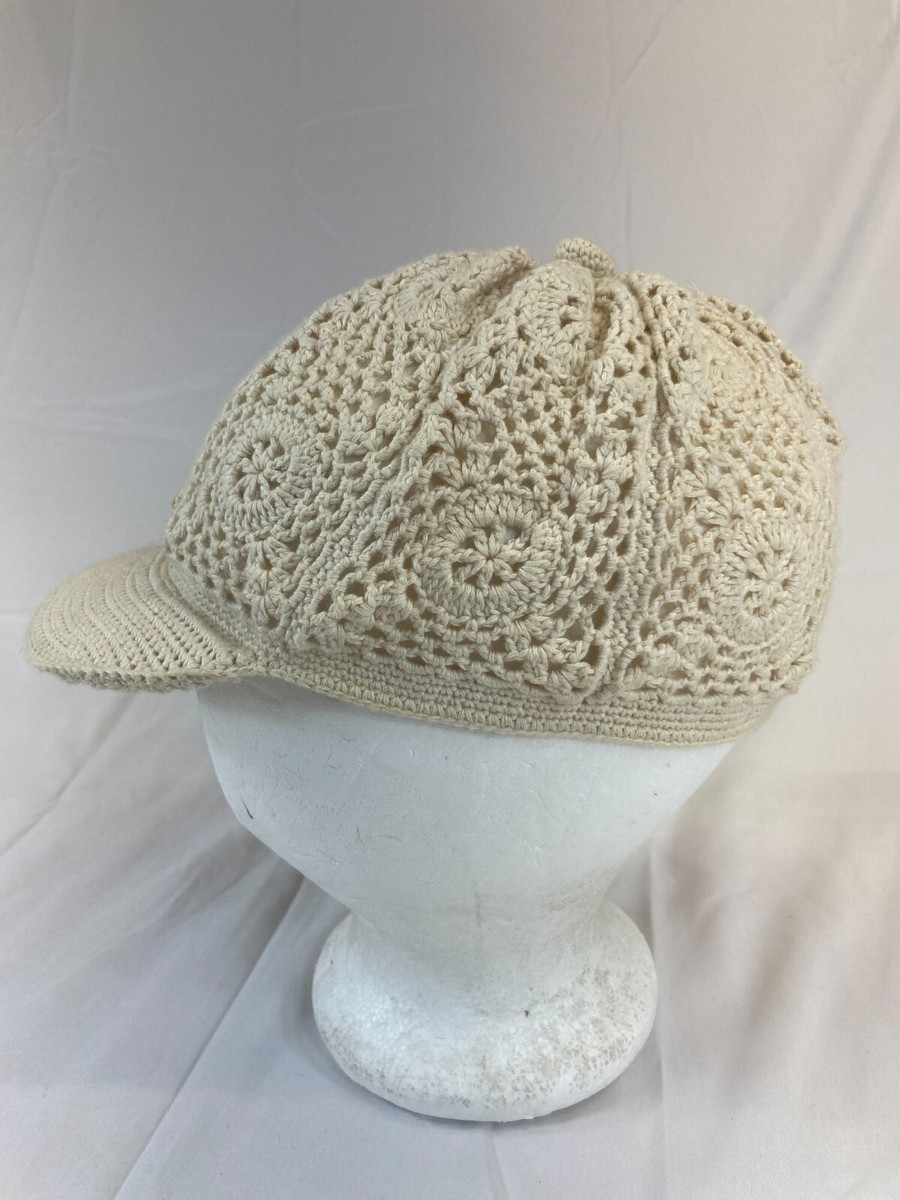 Womens Crochet Newsboy Hat Visor Beanie Cap Handmade Cream  display picture 3