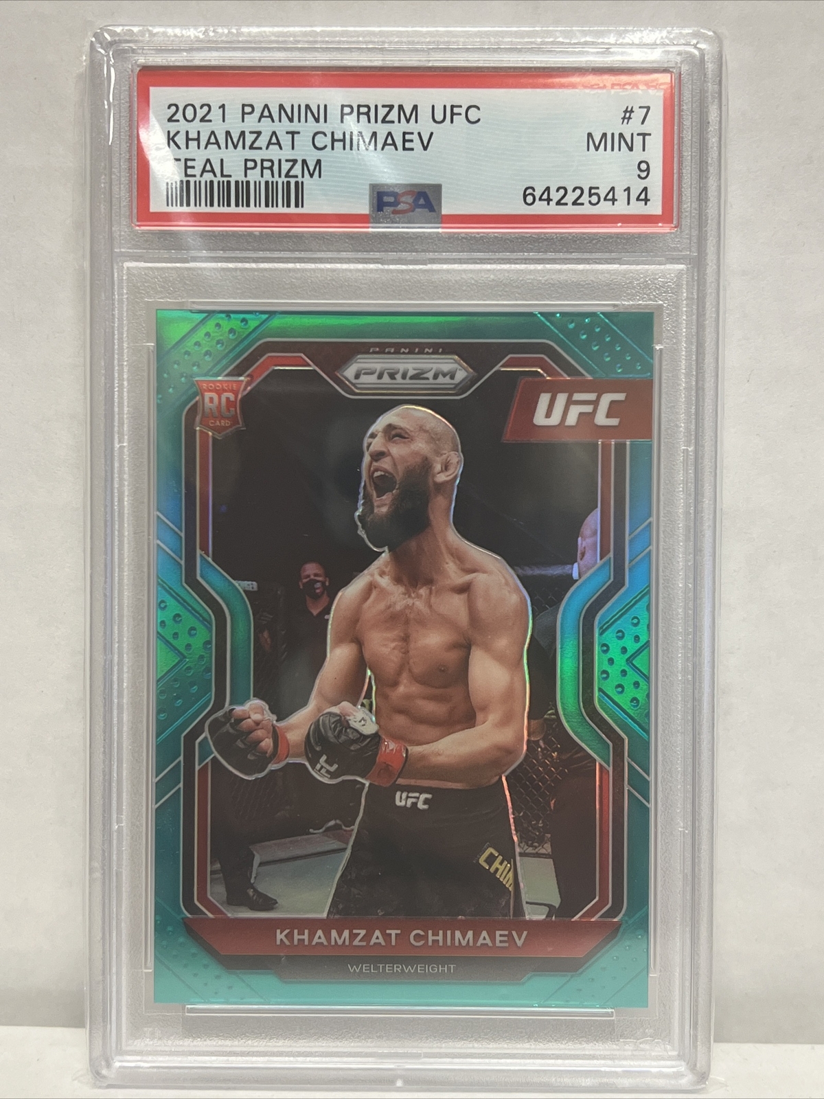 2021 Panini Prizm UFC Khamzat Chimaev /49 teal PSA 9 Rookie Smesh