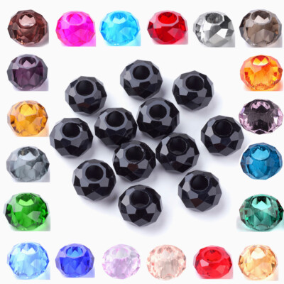 100pcs Glass European Large Hole Rondelle Beads Faceted Mini Loose Spacer 14x8mm