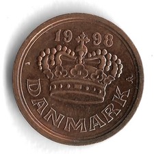 1998 Denmark 25 Ore World Coin - KM# 868