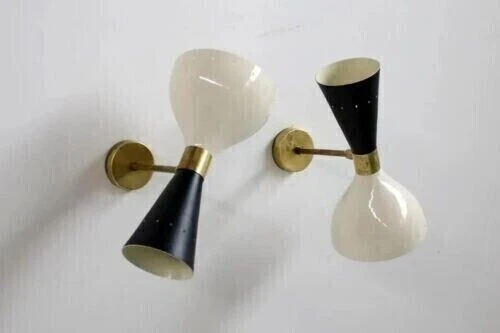 1950's Mid Century Brass Italian Diabolo Pair of Wall Sconce Light Fixture Lamp - Image 3 of 4
