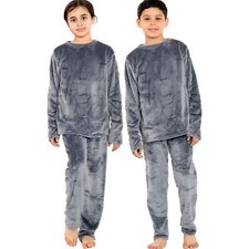 Kids Boys Girls Charcoal Warm Fleece Pyjamas Sleepover 2 Piece Gift Set 5-13 Yrs