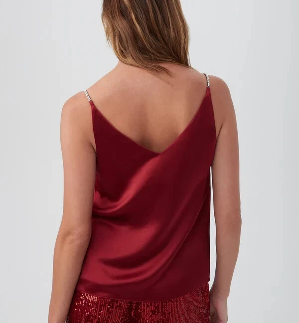 NUEVO CON ETIQUETAS - Camiseta sin mangas Trina Turk 'Sella' estrás - Correa satinada camisola, rojo Ruqa - XXL Foto 2 de 2