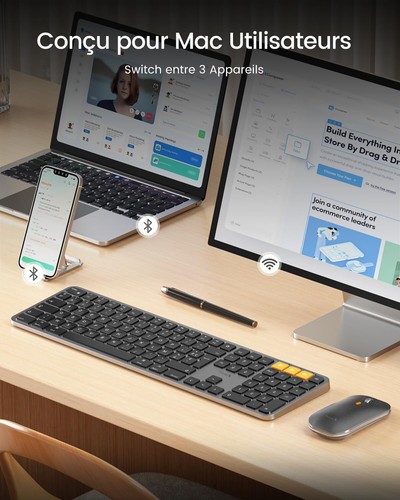 KM100-A Clavier Souris pour Mac sans Fil Retro Eclairé AZERTY Bluetooth Ensem... - Photo 3/7