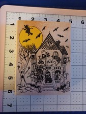 Rubber Wood Mount Stamp Halloween ghost hunt haunted house noose skeleton witch