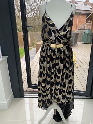 Stunning Milly, Black, Gold & Silver Dress, Size 8 (American) Size 12 (uk), New