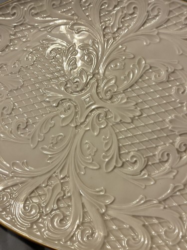 Vintage Lenox Ivory Embossed Oval Platter Dolphin Collection Retired Large 16'' - Picture 3 of 8