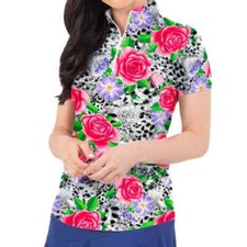 NWT IBKUL JOVANNA WATERMELON BLACK Short Sleeve Mock Golf Shirt XS M L XL XXL