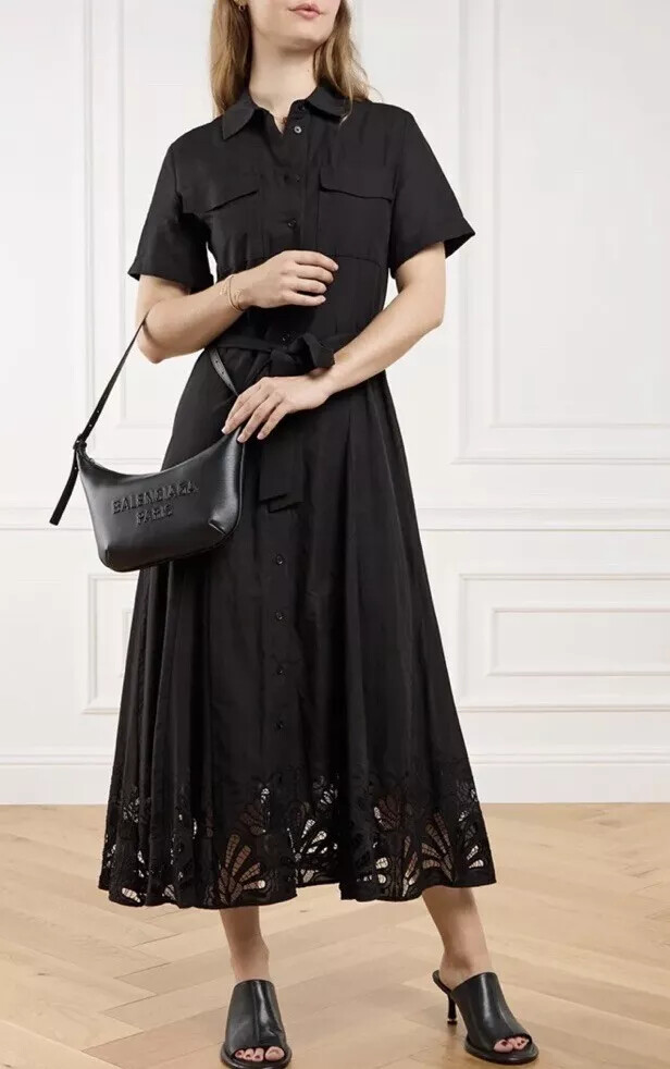 ZARA NEW SS24 ZW COLLECTION MIDI SHIRT DRESS BELT BLACK