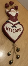 Wooden Santa Welcome Sign with Hearts and Bells Free Ship