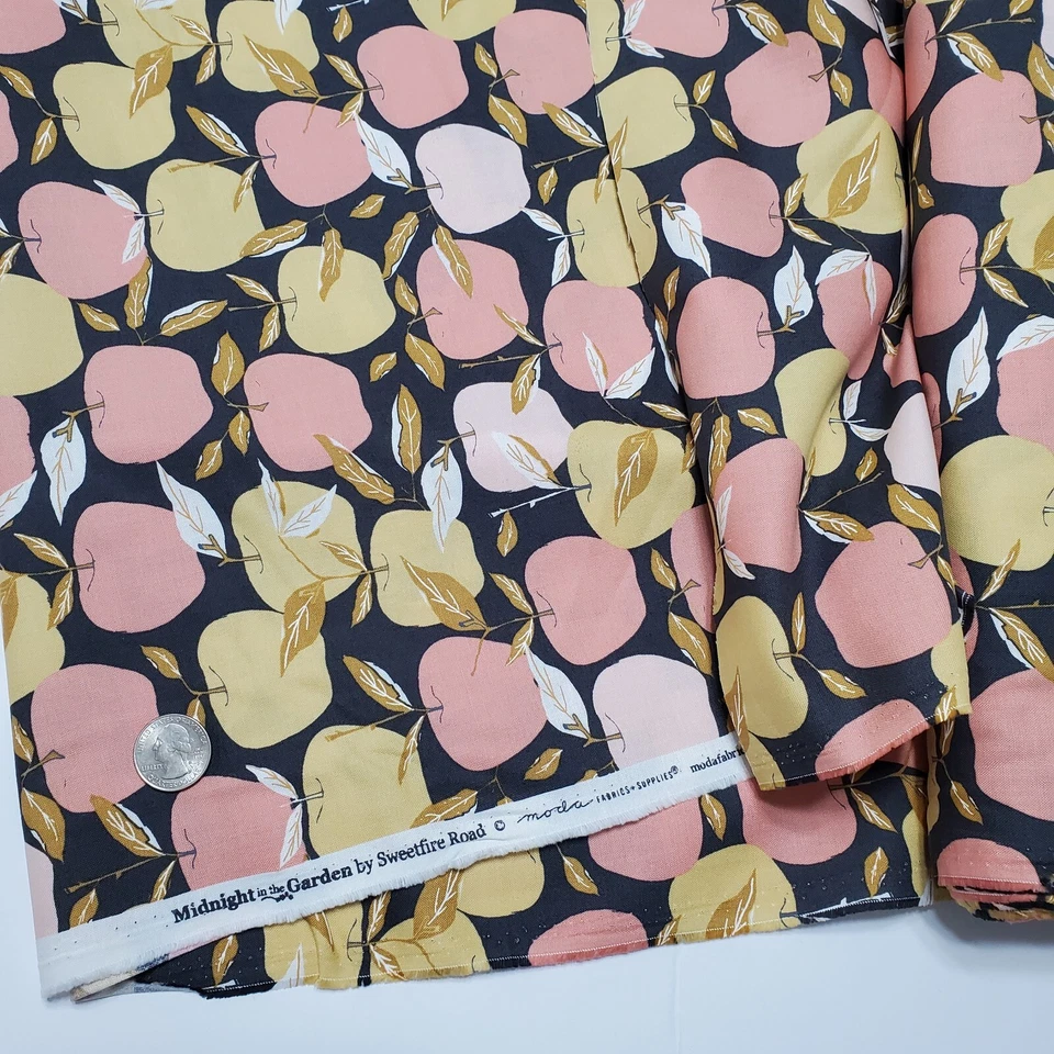 Midnight Garden Moda Fabric Sweetfire quilting pink apples gold 3 yards 43121-13 - Image 4 of 4