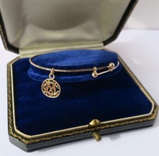 Bracelet jonc réglable ancien + breloque chiffrée CM - Or rose massif 18 carats