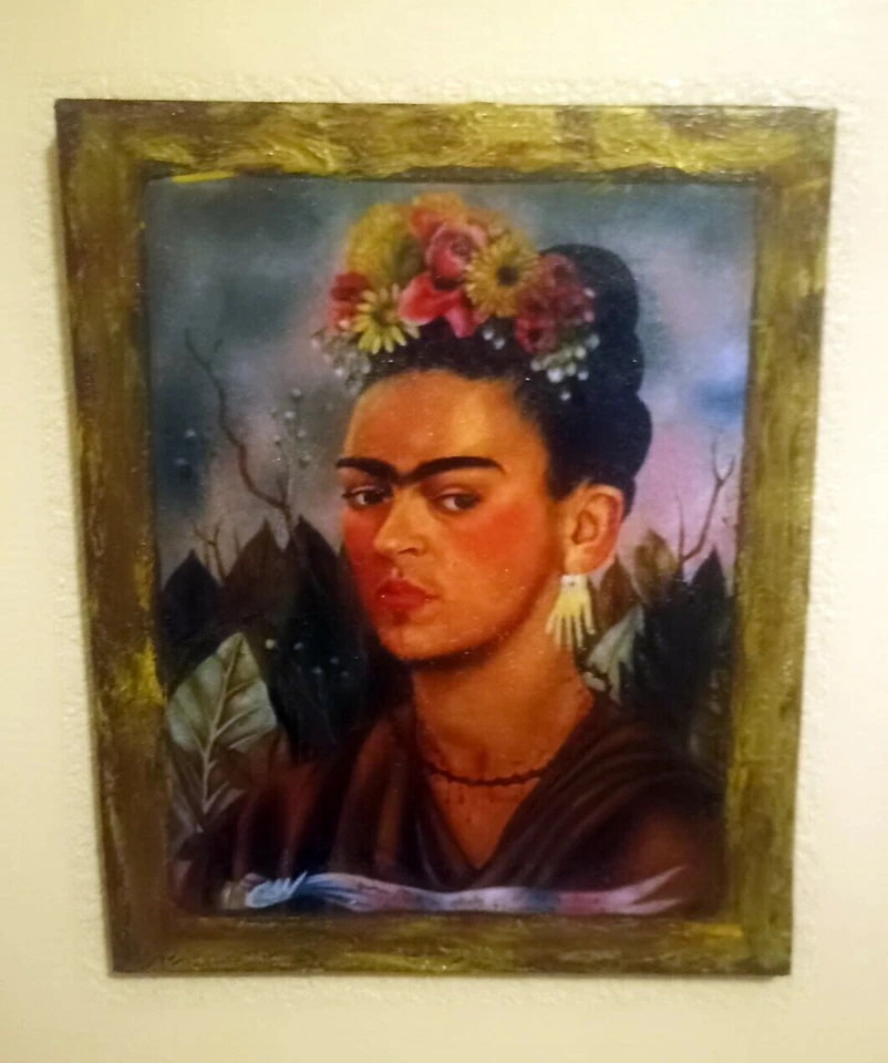 Imagen de Frida Kahlo sobre madera retablo 12" alto x 10" ancho b1 Foto 3 de 4